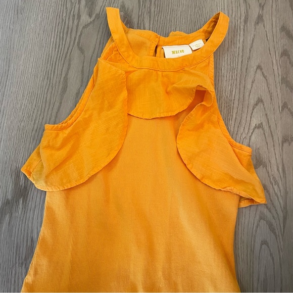 Maeve Anthropologie Mango Orange Ribbed Ruffle Tank Top - Picture 10 of 11